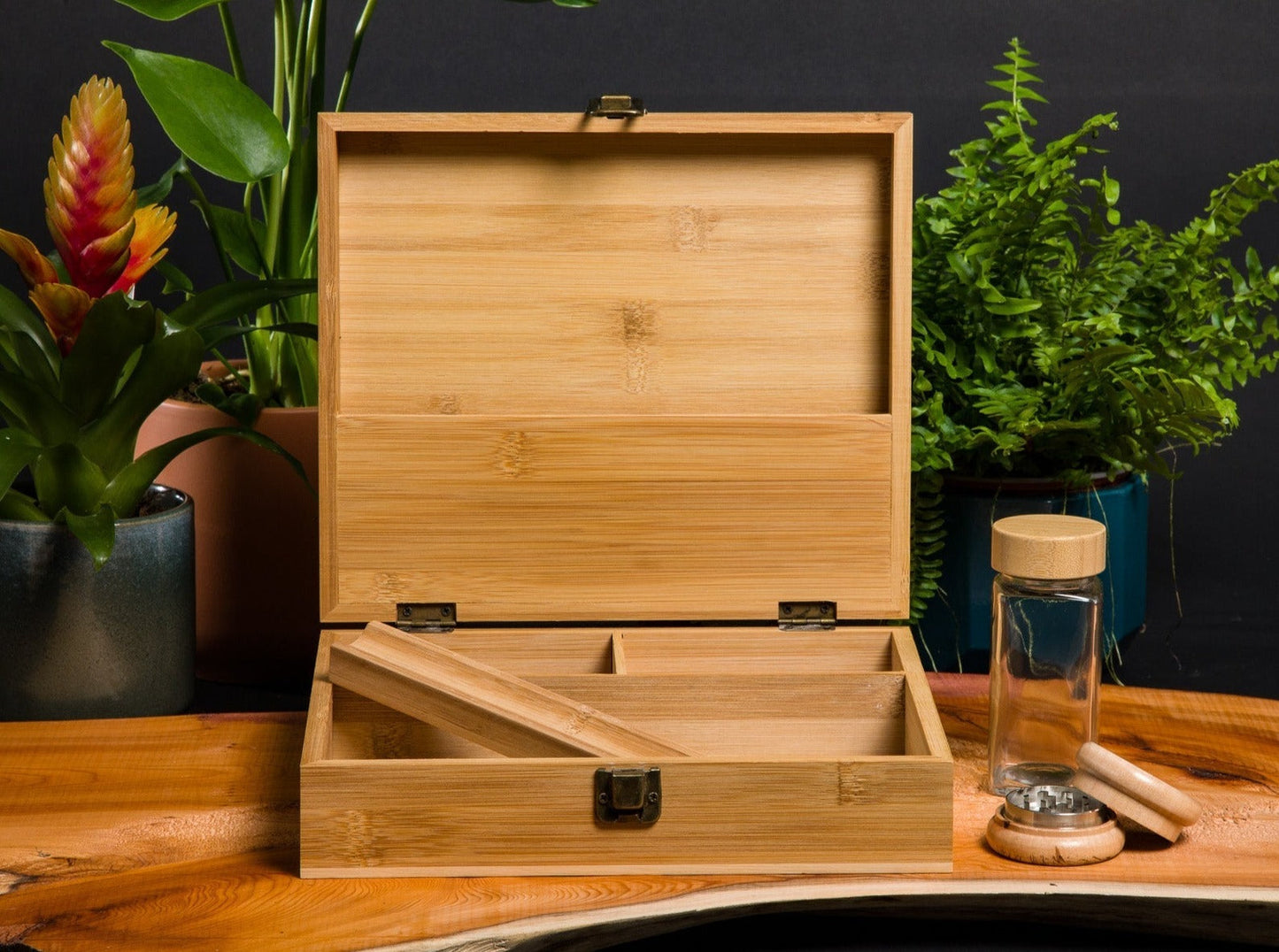 Custom Rolling Stash Box Kit, Real Wood Engraving, Leaf, Smoke Box Gift Set