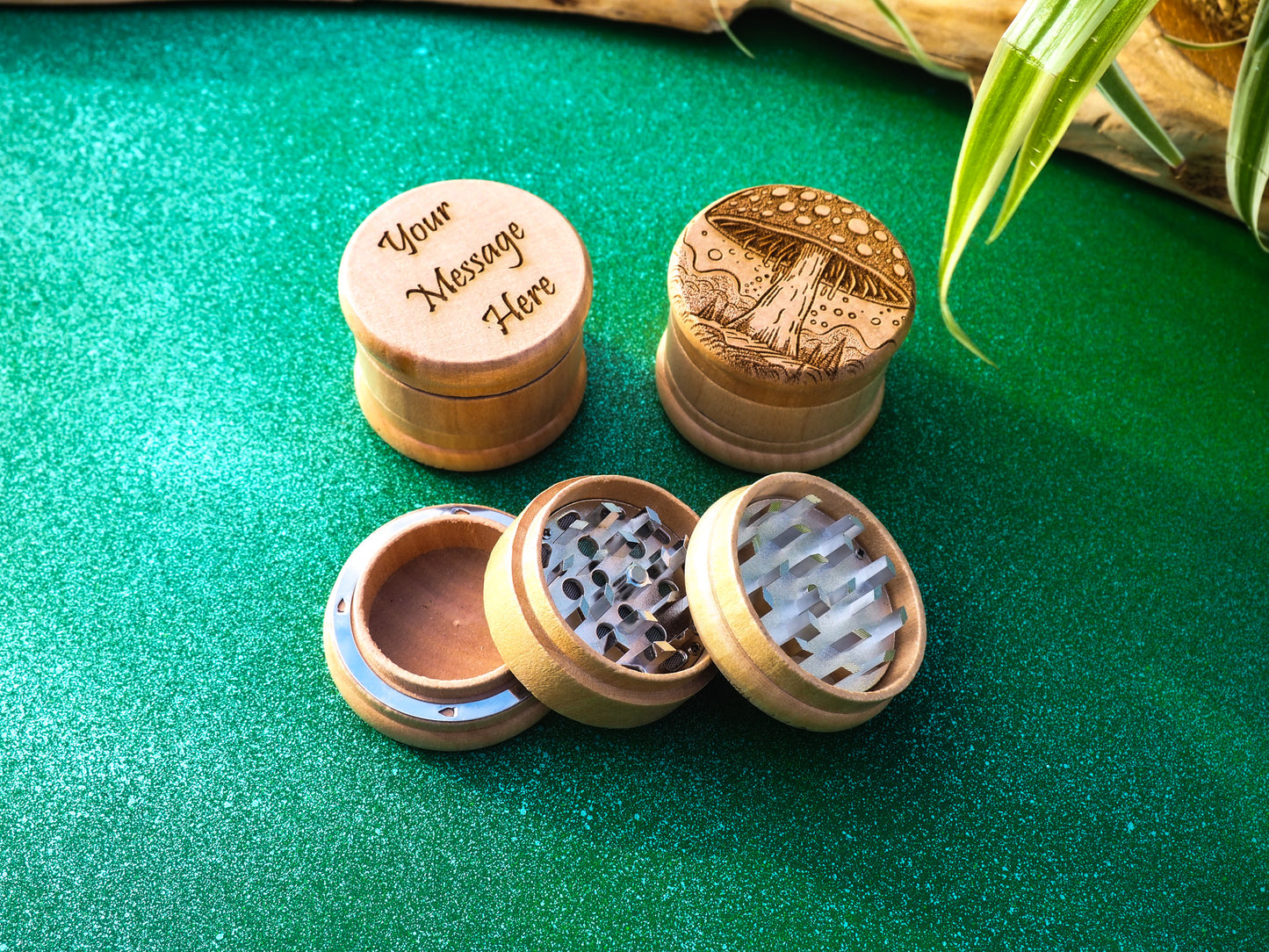 Herb Grinder, 3 Part, Hand Muller, Crusher, Metal Teeth, Wood Engraved, Custom Personalized Gift For All Occasions, Kief Chamber, Shroom