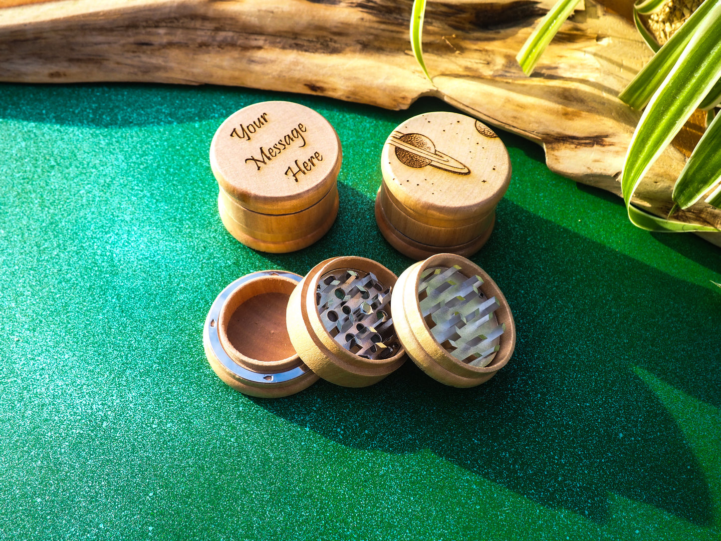 Herb Grinder, 3 Part, Hand Muller, Crusher, Metal Teeth, Wood Engraved, Custom Personalised Gift For All Occasions, Kief Chamber, Space