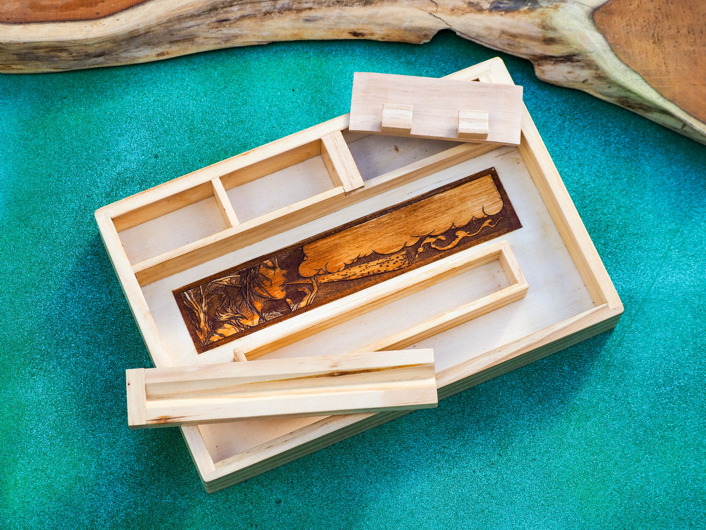 Custom Wooden Rolling Tray, Personalize With Name Or Message, Multiple Compartments, Pixie Cloud Art Work