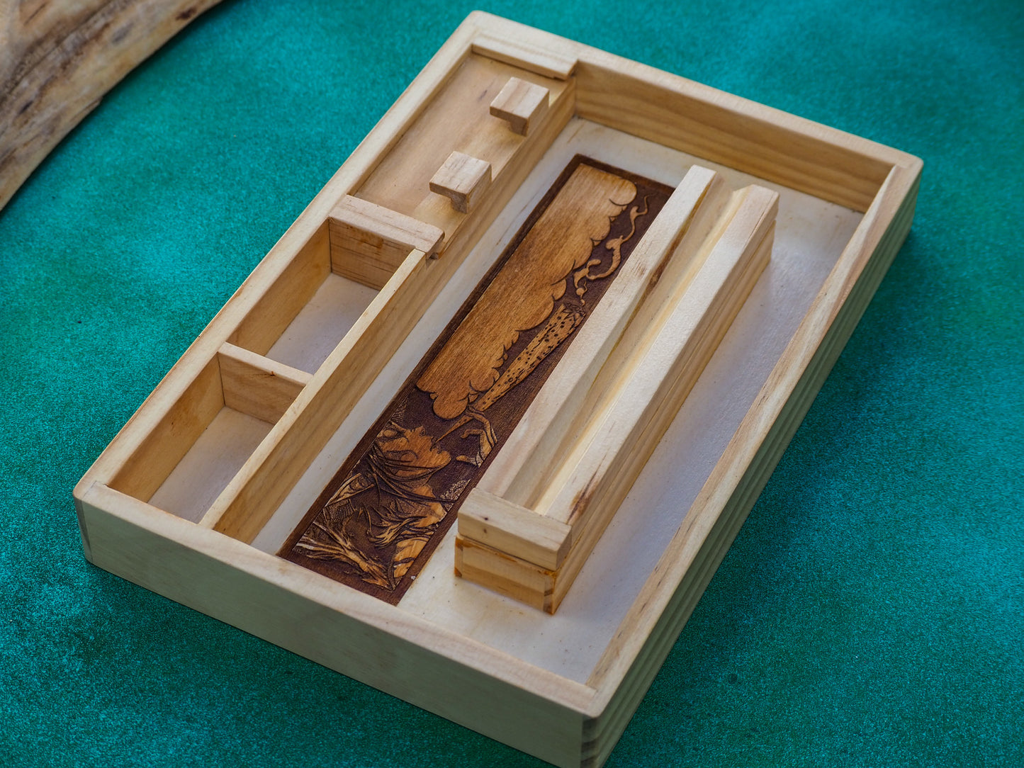 Custom Wooden Rolling Tray, Personalize With Name Or Message, Multiple Compartments, Pixie Cloud Art Work