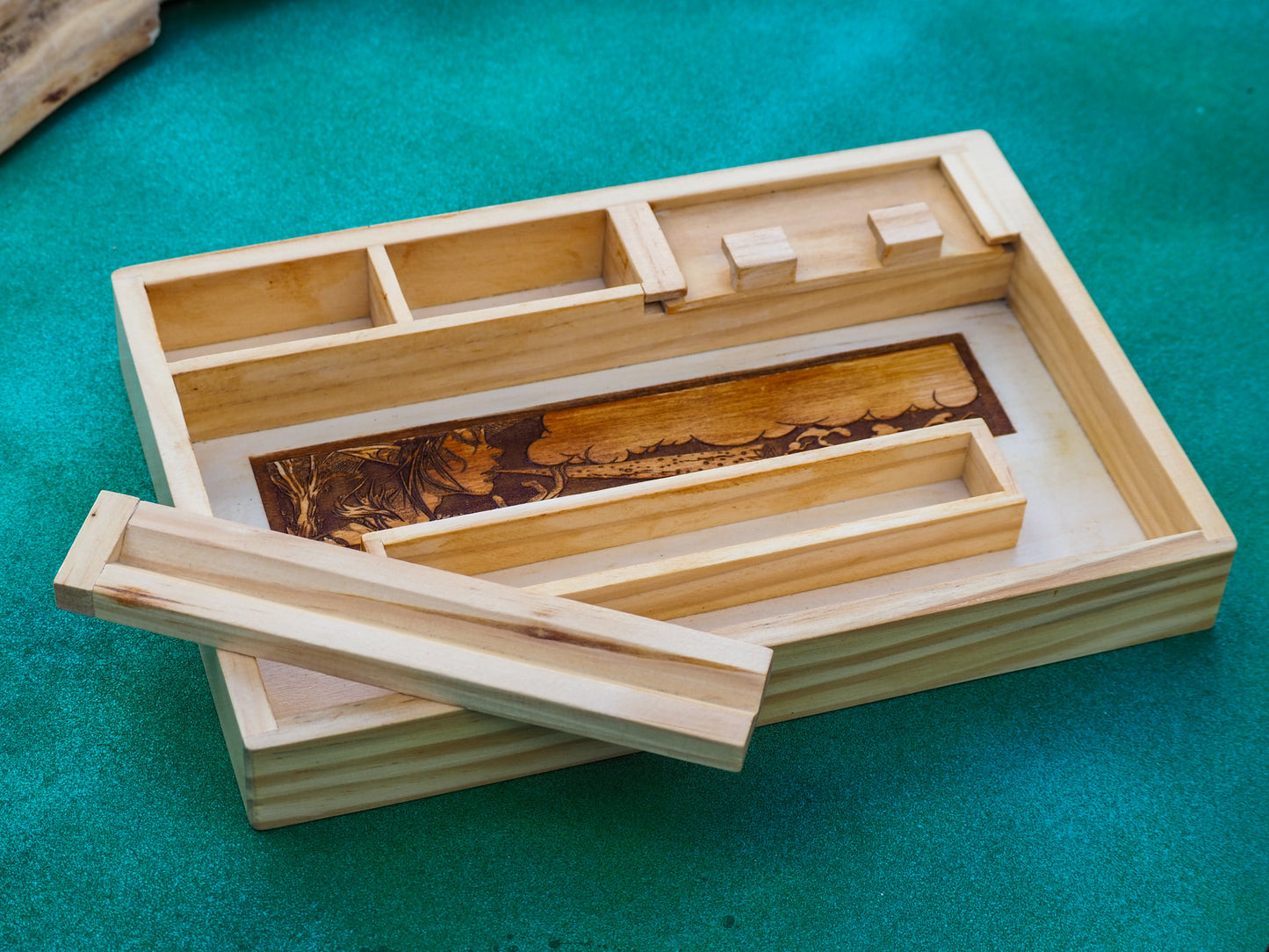 Custom Wooden Rolling Tray, Personalize With Name Or Message, Multiple Compartments, Pixie Cloud Art Work