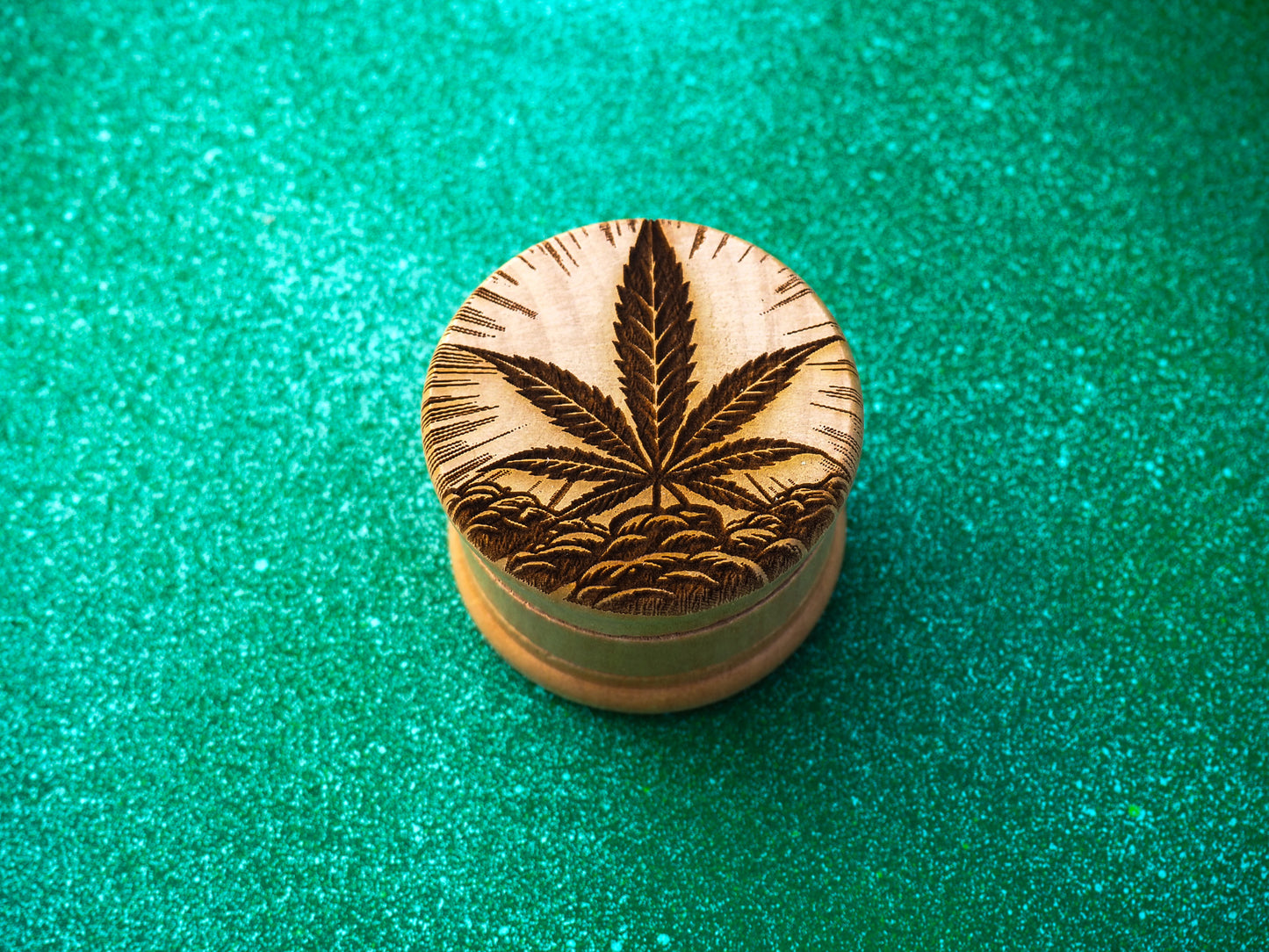 Herb Grinder, 3 Part, Hand Muller, Crusher, Metal Teeth, Wood Engraved, Custom Personalized Gift For All Occasions, Kief Chamber, Single Leaf