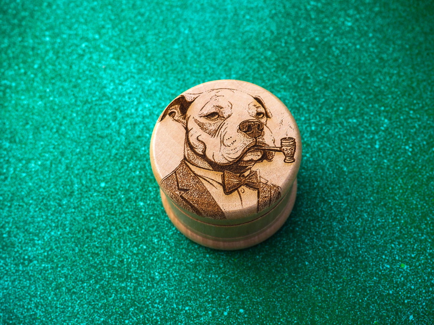 Herb Grinder, 3 Part, Hand Muller, Crusher, Metal Teeth, Wood Engraved, Custom Personalized Gift For All Occasions, Kief Chamber, Pitbull Pipe