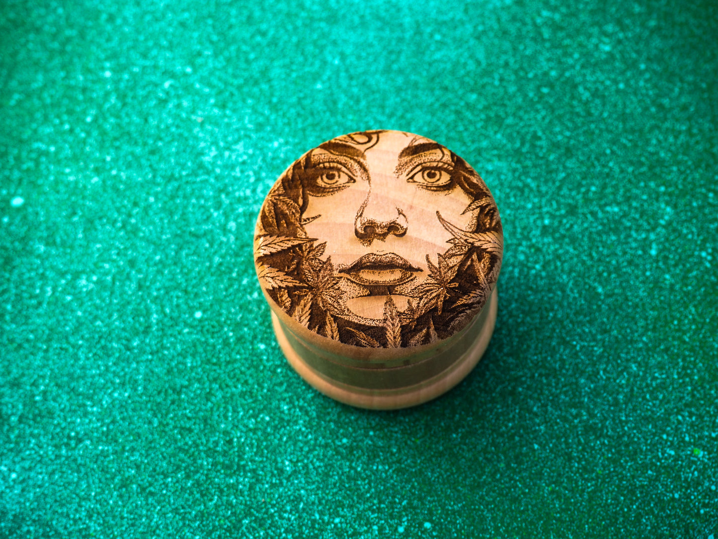 Herb Grinder, 3 Part, Hand Muller, Crusher, Metal Teeth, Wood Engraved, Custom Personalized Gift For All Occasions, Kief Chamber, Leaf Women