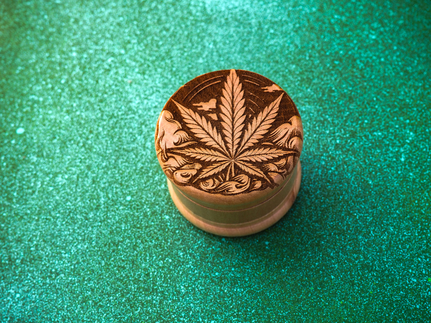 Herb Grinder, 3 Part, Hand Muller, Crusher, Metal Teeth, Wood Engraved, Custom Personalized Gift For All Occasions, Kief Chamber, Leaf Cloud