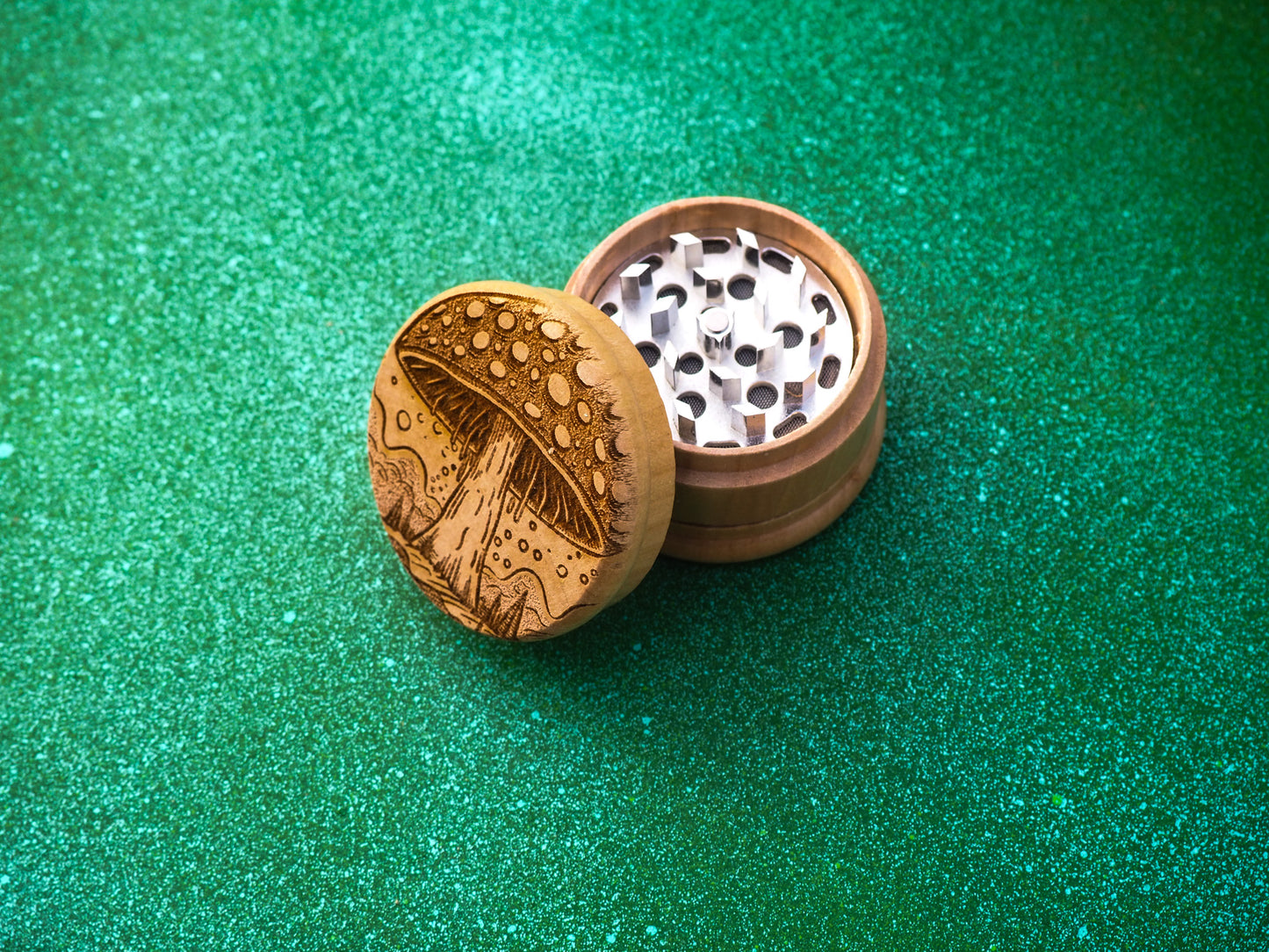 Herb Grinder, 3 Part, Hand Muller, Crusher, Metal Teeth, Wood Engraved, Custom Personalized Gift For All Occasions, Kief Chamber, Shroom