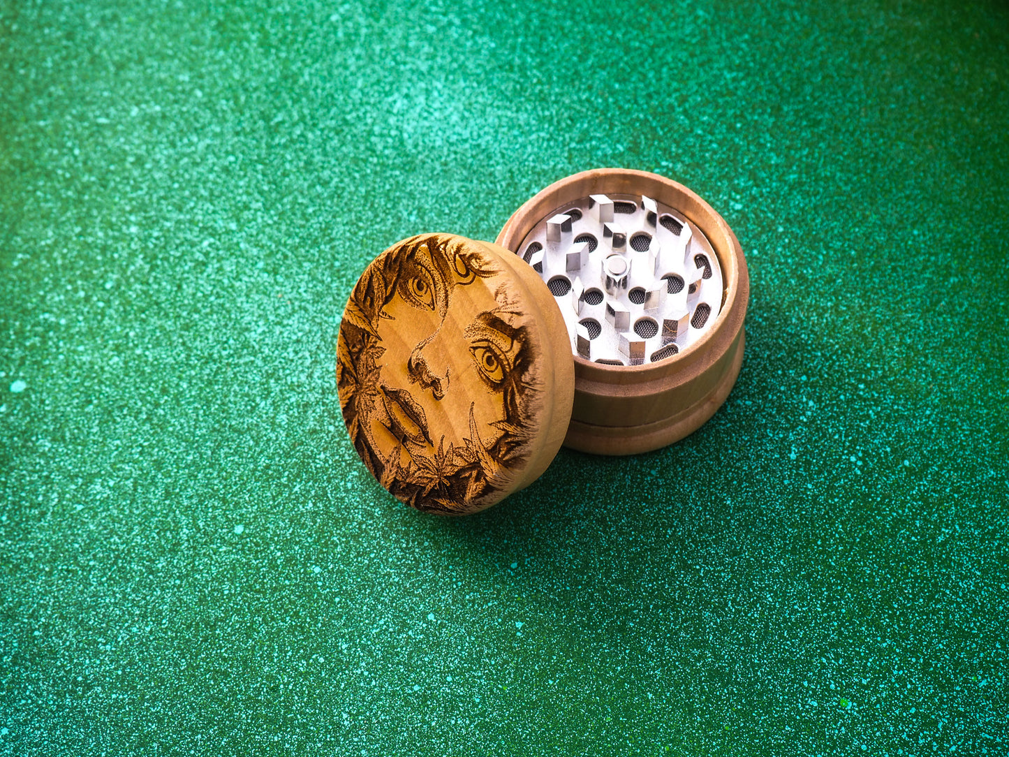 Herb Grinder, 3 Part, Hand Muller, Crusher, Metal Teeth, Wood Engraved, Custom Personalized Gift For All Occasions, Kief Chamber, Leaf Women