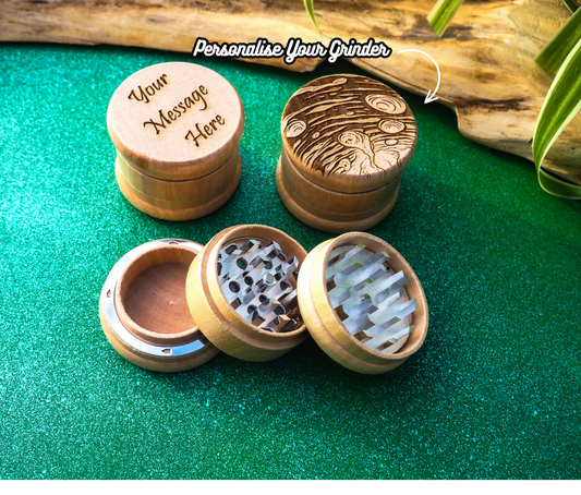 Herb Grinder, 3 Part, Hand Muller, Crusher, Metal Teeth, Wood Engraved, Custom Personalized Gift For All Occasions, Kief Chamber, Plasma