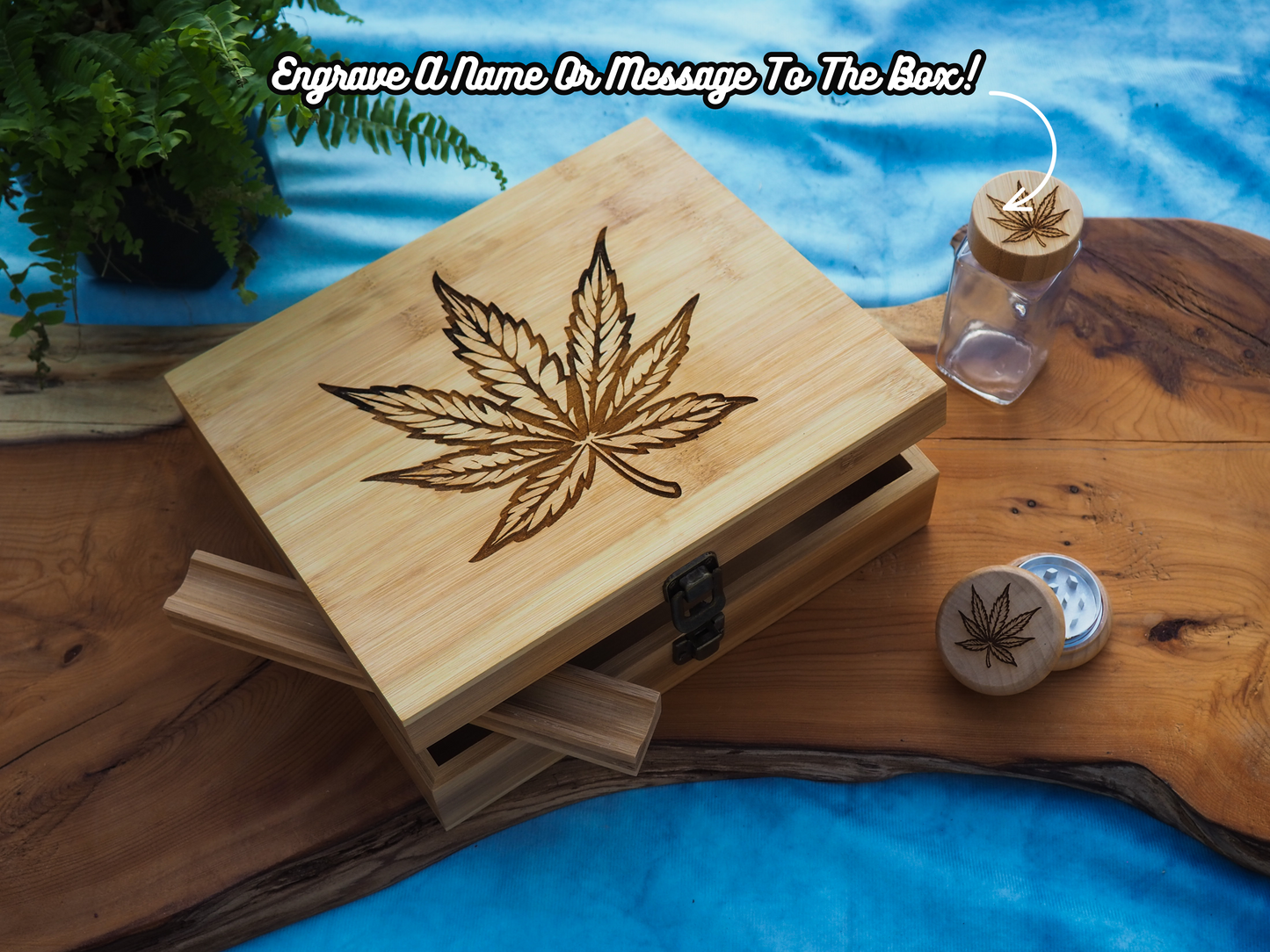 Custom Rolling Stash Box Kit, Real Wood Engraving, Leaf, Smoke Box Gift Set