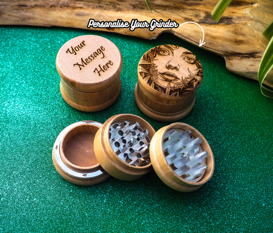 Herb Grinder, 3 Part, Hand Muller, Crusher, Metal Teeth, Wood Engraved, Custom Personalized Gift For All Occasions, Kief Chamber,  Leaf Women