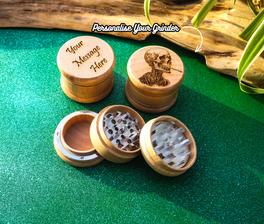 Herb Grinder, 3 Part, Hand Muller, Crusher, Metal Teeth, Wood Engraved, Custom Personalized Gift For All Occasions, Kief Chamber, Smoke Head