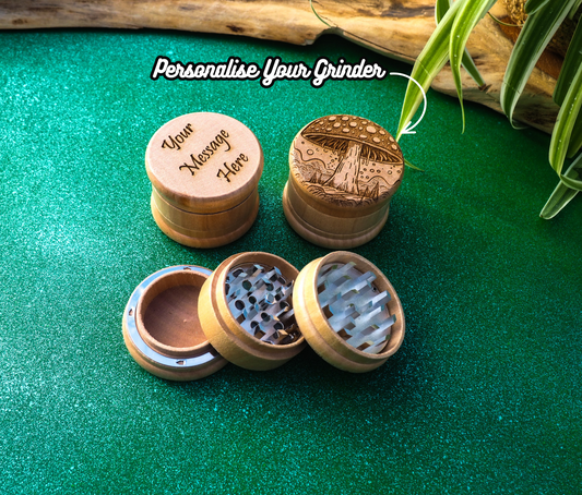 Herb Grinder, 3 Part, Hand Muller, Crusher, Metal Teeth, Wood Engraved, Custom Personalized Gift For All Occasions, Kief Chamber, Shroom