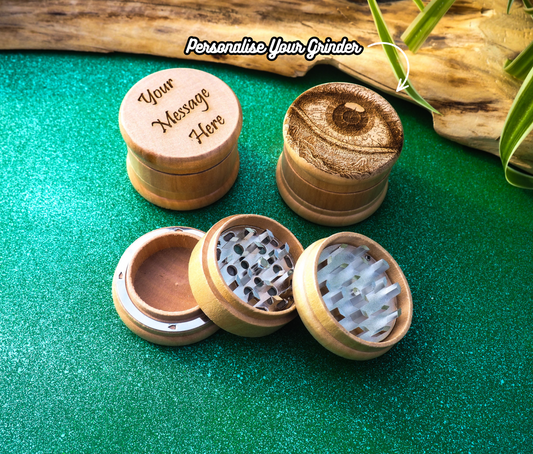 Herb Grinder, 3 Part, Hand Muller, Crusher, Metal Teeth, Wood Engraved, Custom Personalized Gift For All Occasions, Kief Chamber, Eye Ball