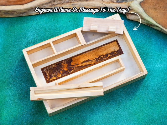 Custom Wooden Rolling Tray, Personalize With Name Or Message, Multiple Compartments,  Pixie Cloud Art Work