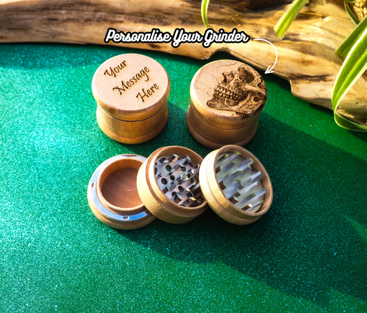 Herb Grinder, 3 Part, Hand Muller, Crusher, Metal Teeth, Wood Engraved, Custom Personalized Gift For All Occasions, Kief Chamber,  Breath Skull