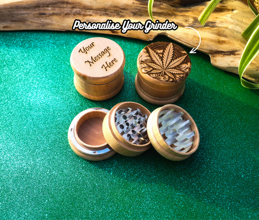 Herb Grinder, 3 Part, Hand Muller, Crusher, Metal Teeth, Wood Engraved, Custom Personalized Gift For All Occasions, Kief Chamber, Leaf Cloud