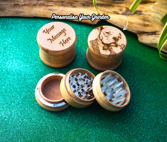Herb Grinder, 3 Part, Hand Muller, Crusher, Metal Teeth, Wood Engraved, Custom Personalized Gift For All Occasions, Kief Chamber, Pitbull Pipe