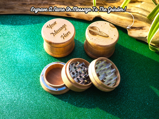 Herb Grinder, 3 Part, Hand Muller, Crusher, Metal Teeth, Wood Engraved, Custom Personalised Gift For All Occasions, Kief Chamber, Space