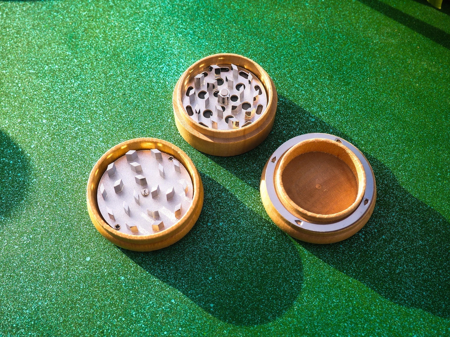 Herb Grinder, 3 Part, Hand Muller, Crusher, Metal Teeth, Wood Engraved, Custom Personalized Gift For All Occasions, Kief Chamber, Happy Shroom
