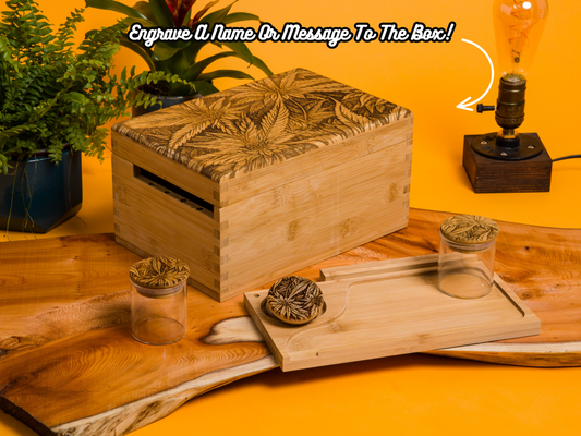 Personalised Custom Rolling Stash Box Kit, Real Wood Engraving, Leaf, Smoke Box Gift Set